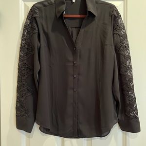 New Express Black Portofino Shirt, slim fit, with lace on sleeves